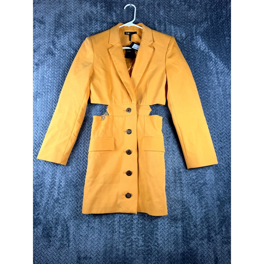 Maje Blazer Mini Dress Womens 34 Orange Open Work Notch Lapel Single Breasted